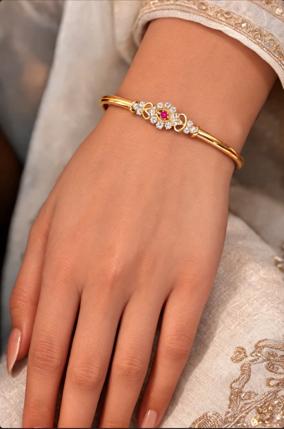 Elegant Stone-Studded 1gram Gold Bracelet Bangle