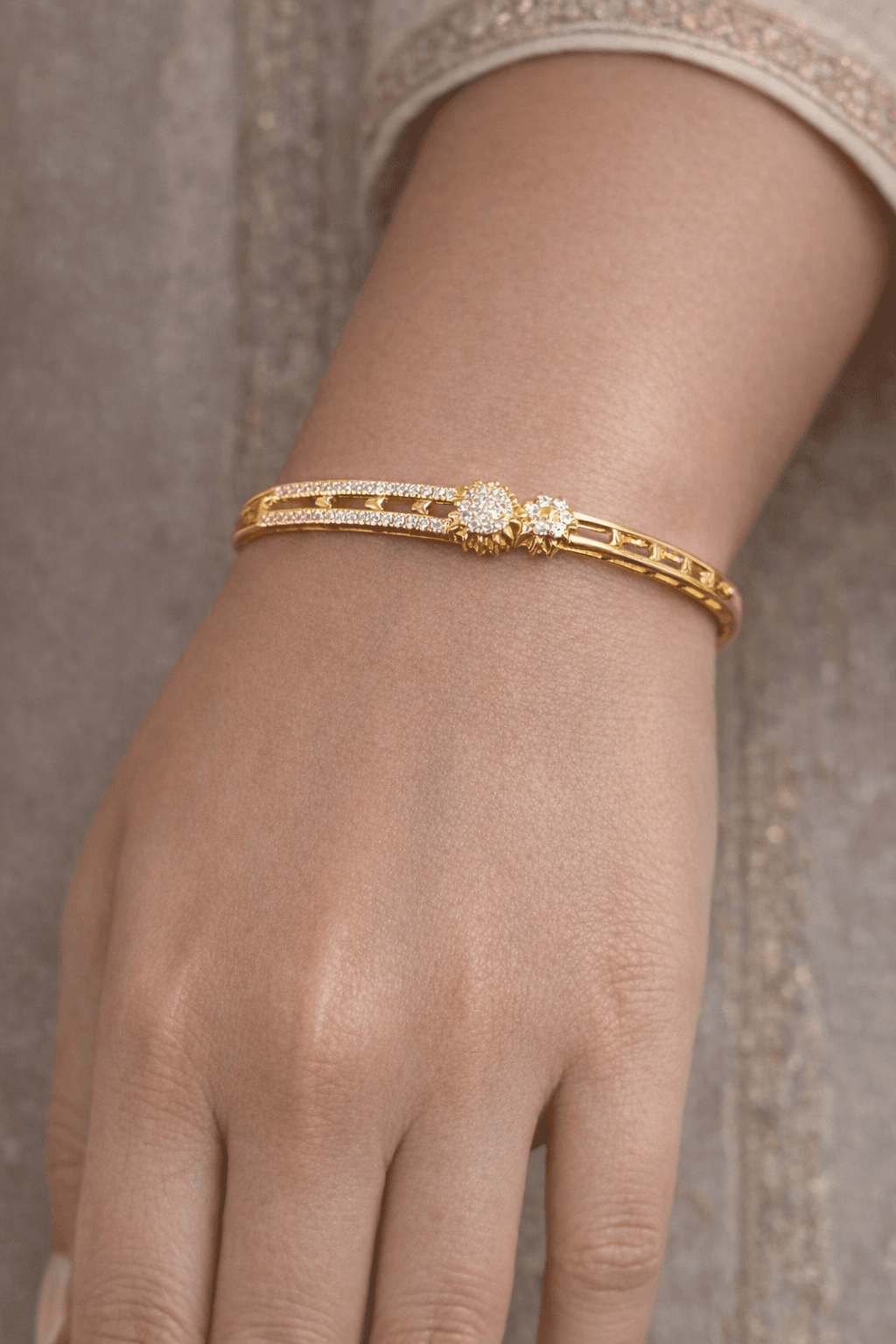 Elegant Dual-Stone Gold-Plated Bracelet Bangle