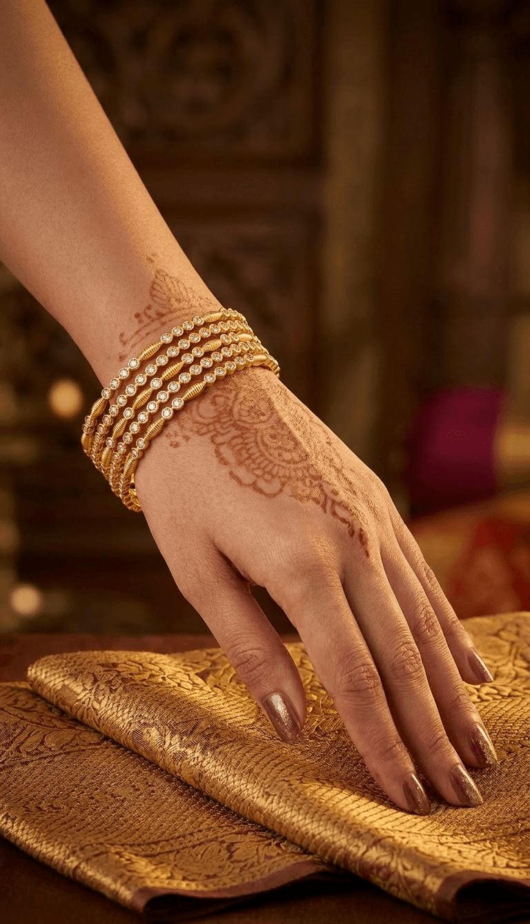 Classic Stone-Studded Gold-Plated Bangles Set (4 Pieces)