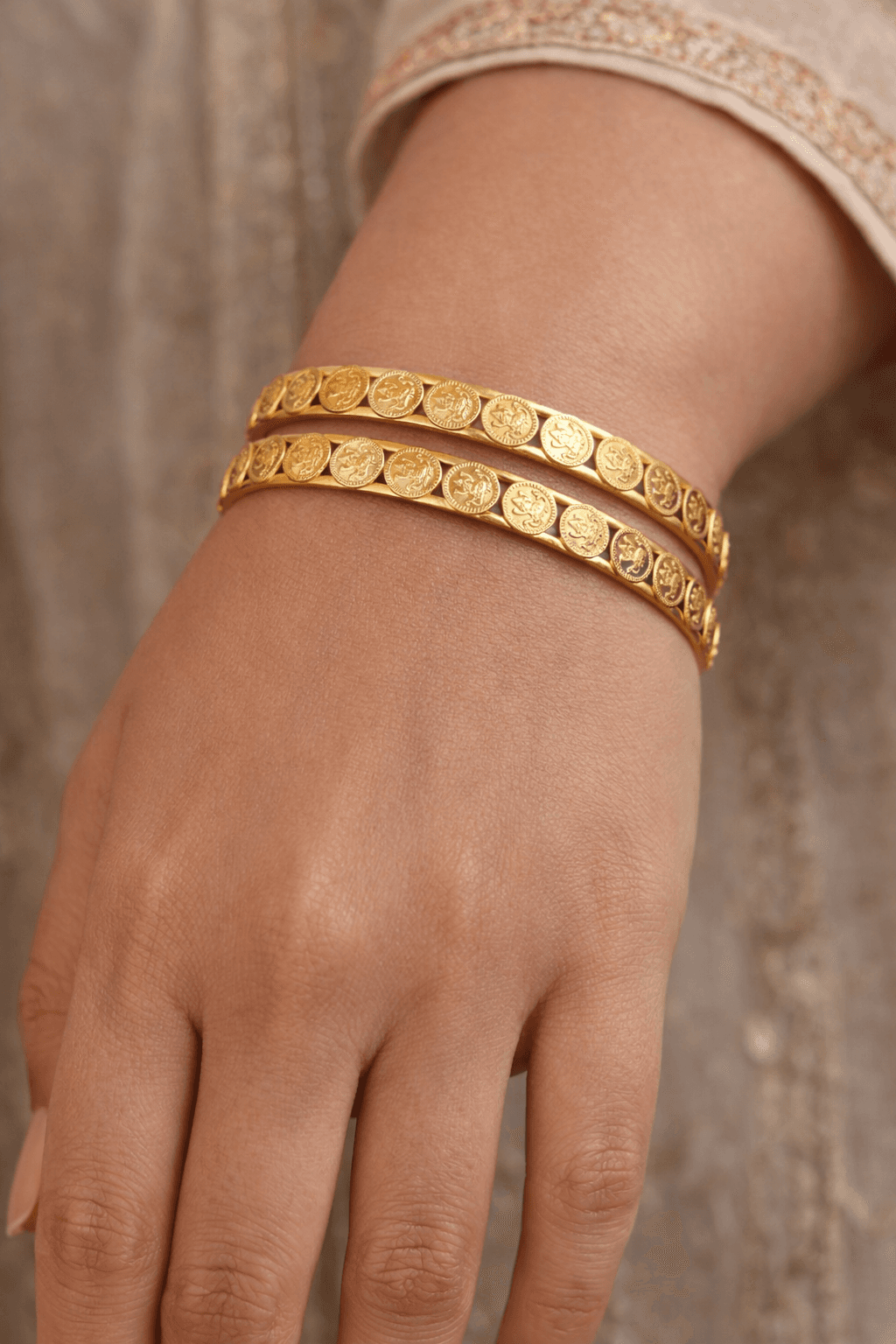 Lakshmi Coin Design Gold-Plated Bangles Set (2 Pieces)