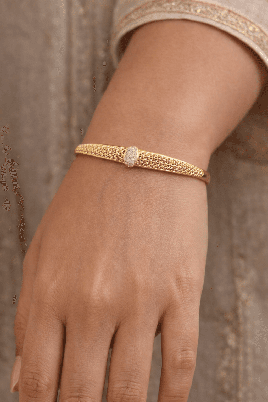 Textured Oval Accent Gold-Plated Bracelet Bangle